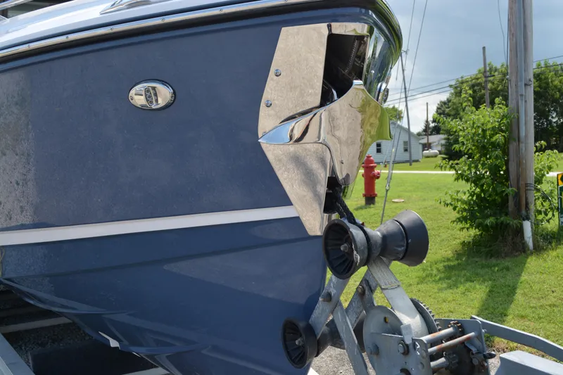 Slide: The Image of 2026 Monterey Elite 27 OB boat on trailer, close-up of bow and winch. - 4