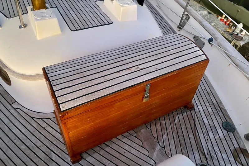 Slide: The Image of Wooden deck storage box on 1991 Hans Christian 41 T Molakai sailboat. - 105