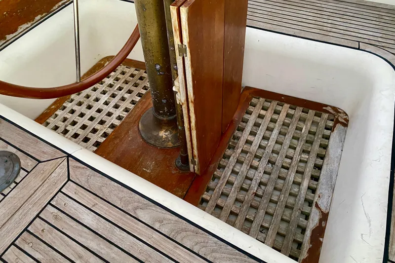 Slide: The Image of Wooden deck detail of 1991 Hans Christian 41 T Molakai sailboat. - 75
