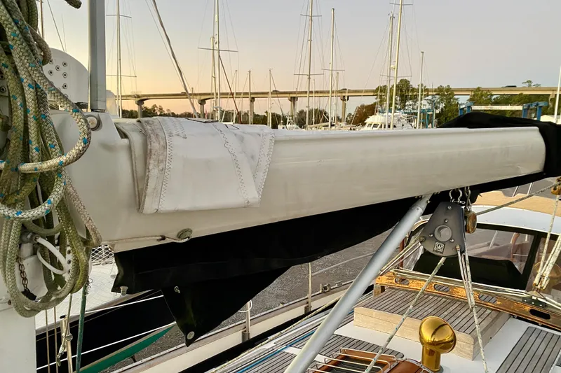 Slide: The Image of Sailboat rigging on 1991 Hans Christian 41 T Molakai at marina. - 95