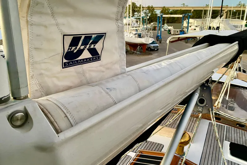 Slide: The Image of Sailboat deck view of 1991 Hans Christian 41 T Molakai with UK Halsey sail. - 96