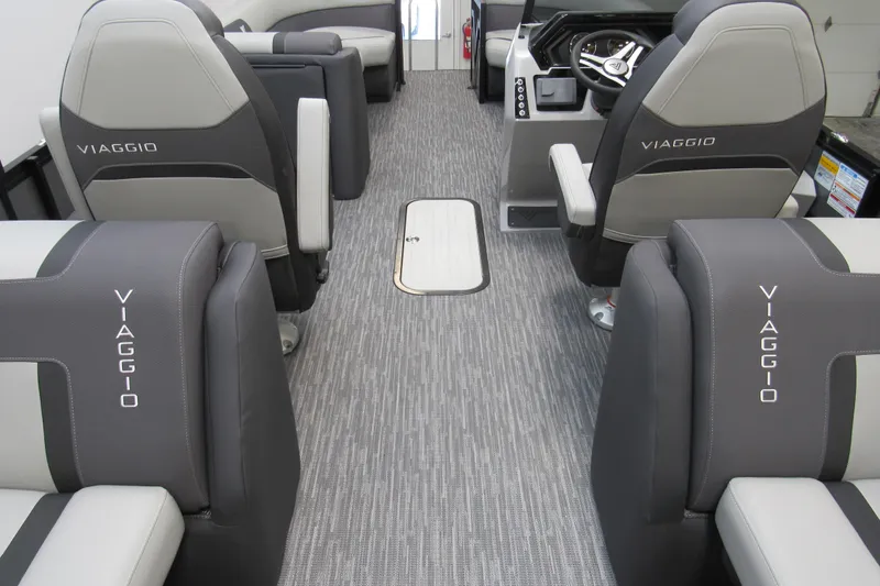 Slide: The Image of Interior of 2026 Viaggio Lago X22U boat with stylish seating and modern design. - 4