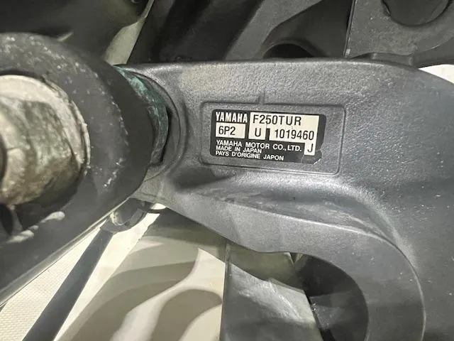 Slide: The Image of Yamaha F250TUR engine label on a 2005 Hydra-Sports 2500 VX boat. - 13