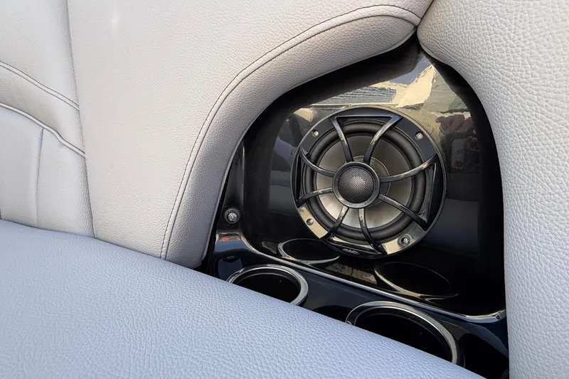 Slide: The Image of 2026 MB B52 23 Classic interior speaker detail with light gray leather upholstery. - 32