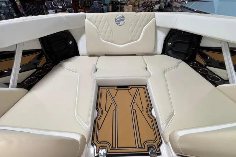 Slide: The Image of 2026 Tigé 22RZX boat interior with beige seating and stylish flooring design. - 35
