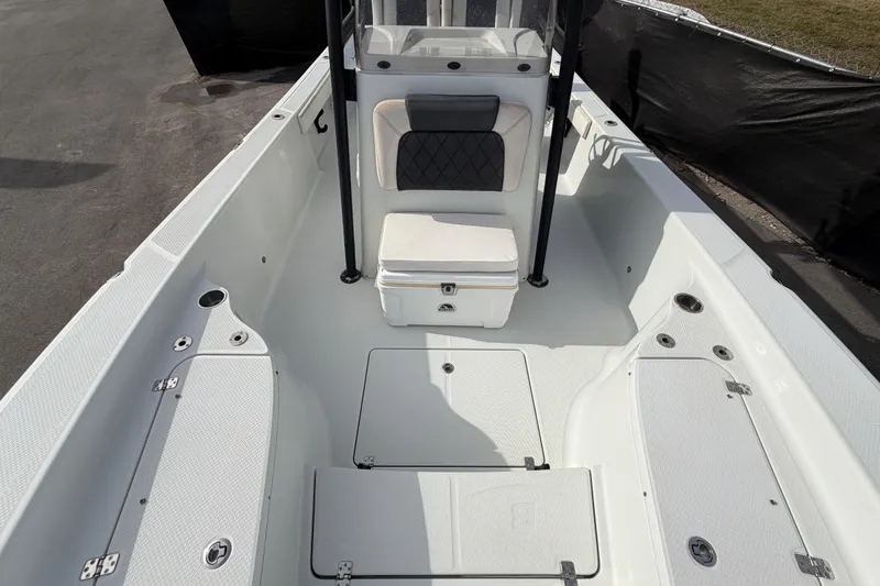 Slide: The Image of 2018 Blue Wave 2800 Pure Hybrid boat deck with storage compartment. - 56