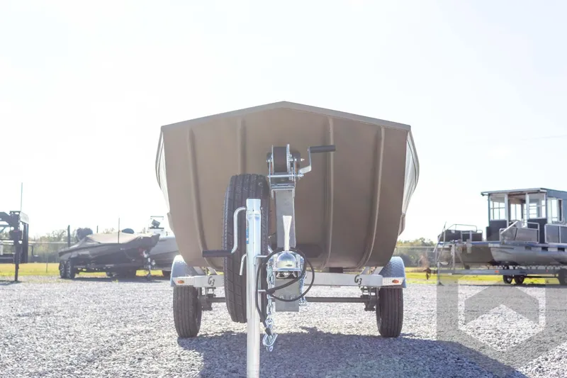 Slide: The Image of 2026 G3 Gator Tough 1548 VBW boat on trailer in outdoor setting. - 11