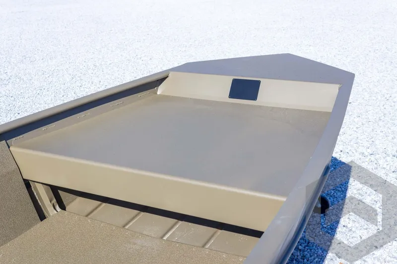 Slide: The Image of 2026 G3 Gator Tough 1548 VBW boat, front deck view on gravel background. - 22