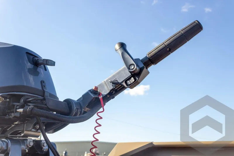 Slide: The Image of 2026 G3 Gator Tough 1548 VBW boat motor handle against clear sky. - 30