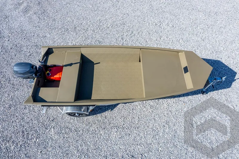 Slide: The Image of 2026 G3 Gator Tough 1548 VBW boat on gravel, top view. - 43