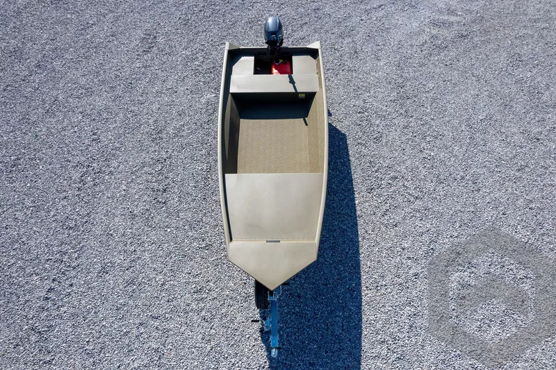 Slide: The Image of 2026 G3 Gator Tough 1548 VBW boat on gravel surface, aerial view. - 45