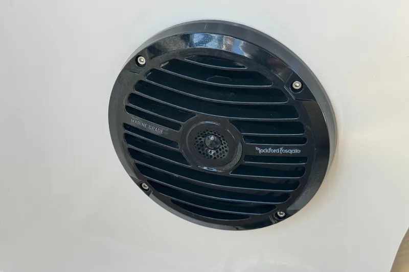 Slide: The Image of Marine-grade speaker on 2023 Bayliner DX 2050 boat, featuring Rockford Fosgate design. - 26