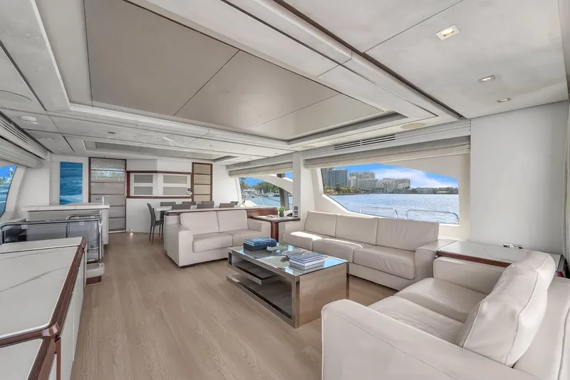 Slide: The Image of Luxurious interior of 2010 Azimut 95 yacht with modern furnishings and scenic ocean view. - 4