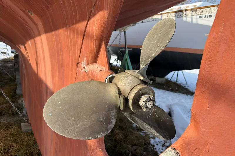 Slide: The Image of Propeller of 1992 Treworgy 65 Schooner, close-up view, dry docked. - 8