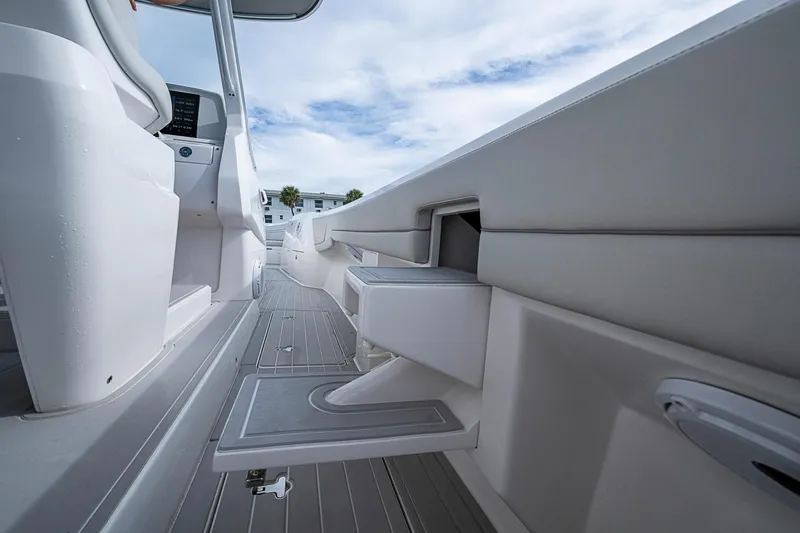 Slide: The Image of 2023 Intrepid 427 Nomad SE boat interior with sleek design and modern features. - 33