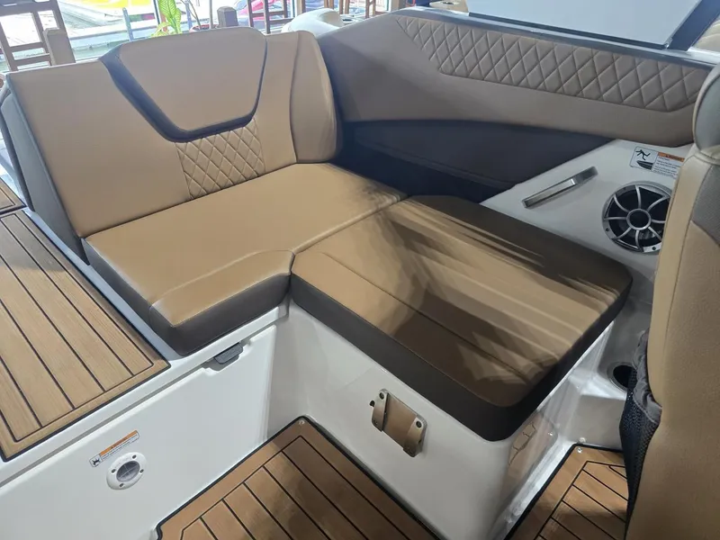 Slide: The Image of Interior of 2025 Yamaha Boats 222S with luxurious seating. - 10