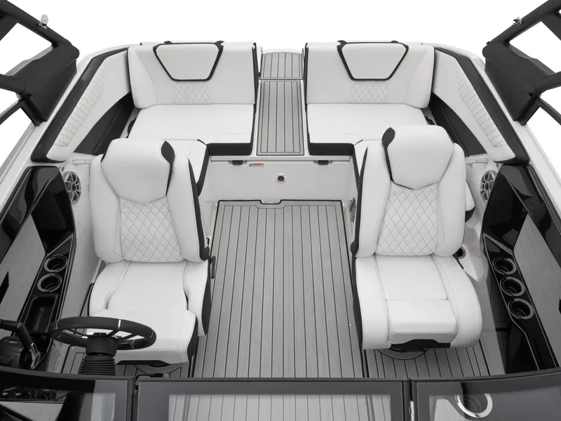 Slide: The Image of Interior of 2025 Yamaha Boats 222S with luxurious white seating. - 18
