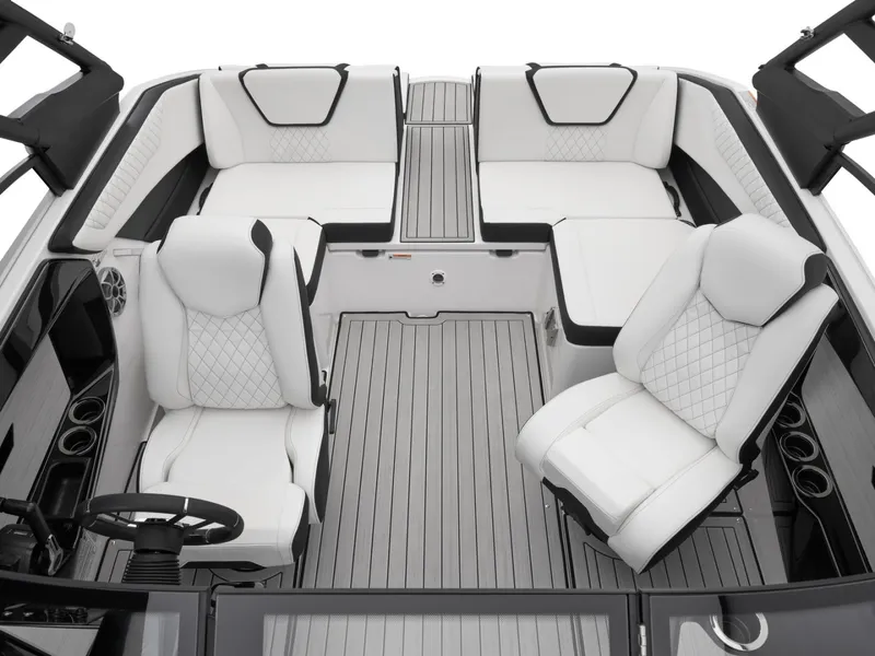 Slide: The Image of Interior of 2025 Yamaha Boats 222S with luxurious white seating. - 19