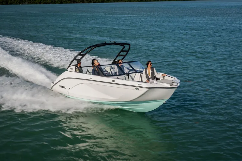 Slide: The Image of Yamaha 222S 2025 boat cruising on water with passengers. - 29