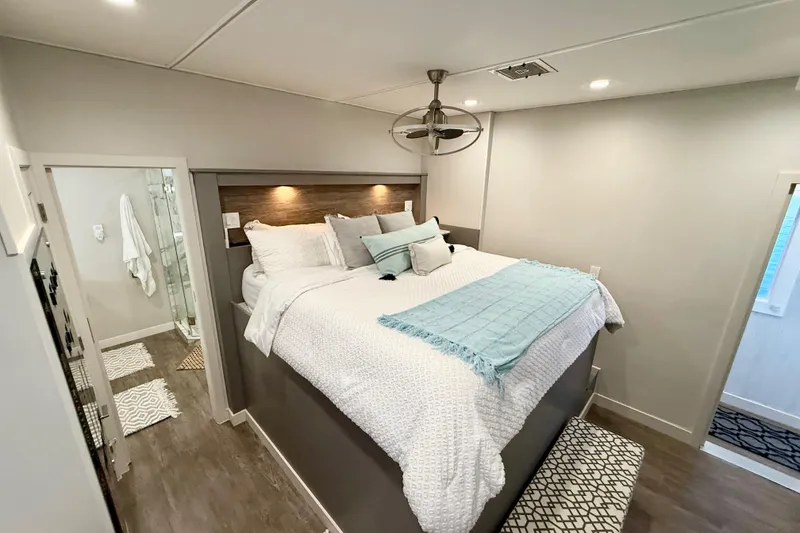Slide: The Image of Luxurious bedroom in 2021 BRAVADA YACHTS Atlas V Series 8018 with modern decor. - 30