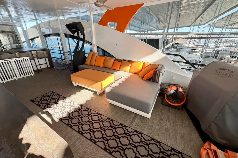 Slide: The Image of Luxurious 2021 Bravada Yachts Atlas V Series 8018 interior with modern seating and decor. - 50