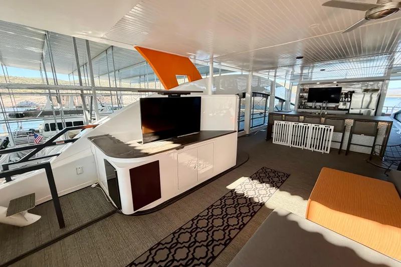 Slide: The Image of Luxurious interior of 2021 BRAVADA YACHTS Atlas V Series 8018 with modern amenities and scenic views. - 51