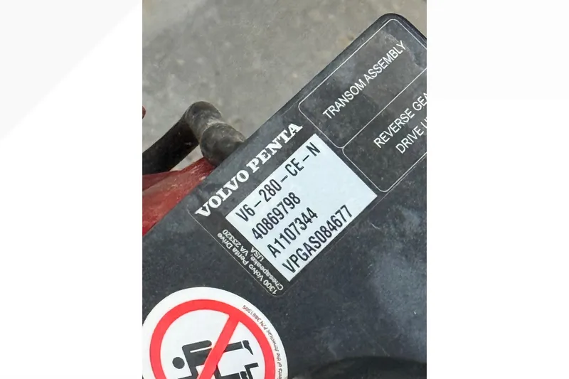 Slide: The Image of Volvo Penta engine label on Bravada Yachts Atlas V Series 8018, 2021 model. - 65