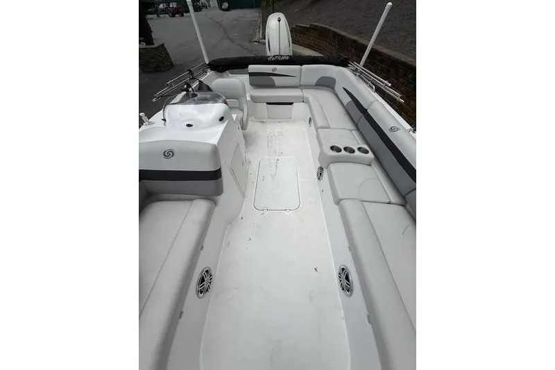Slide: The Image of 2021 Hurricane SunDeck Sport 201 OB boat interior with spacious seating and modern design. - 4