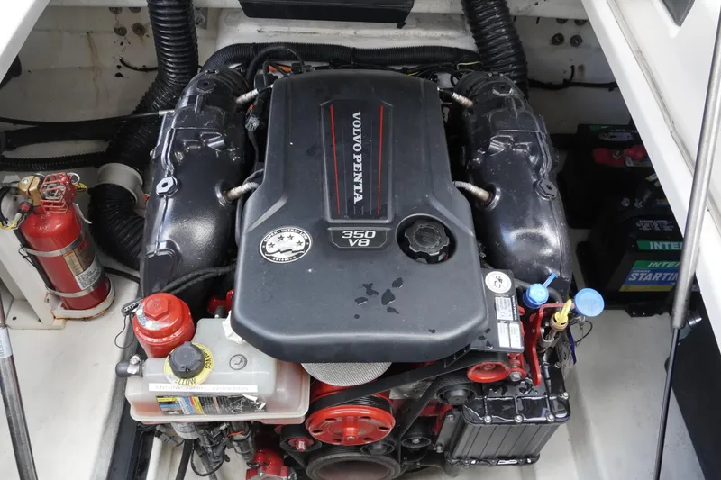 Slide: The Image of 2019 Chaparral 227 SSX engine compartment with Volvo Penta 350 V8 engine. - 20