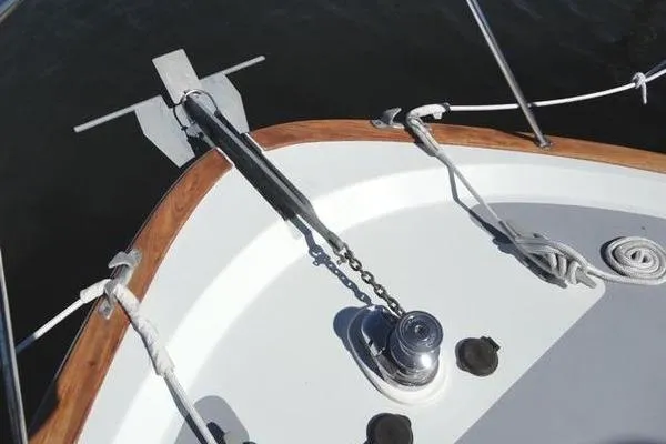 Slide: The Image of Bow of 1985 Pearson 43 Trawler with anchor and winch system. - 52