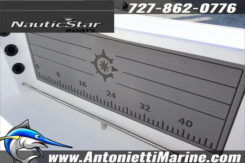 Slide: The Image of NauticStar 251 Hybrid 2026 boat with measurement panel and contact details. - 16