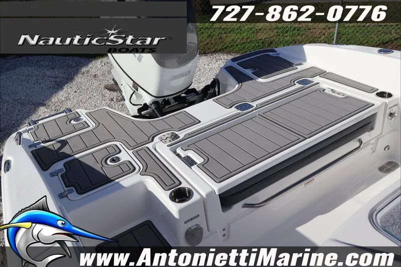 Slide: The Image of 2026 NauticStar 251 Hybrid boat deck with motor, showcased by Antonietti Marine. - 26