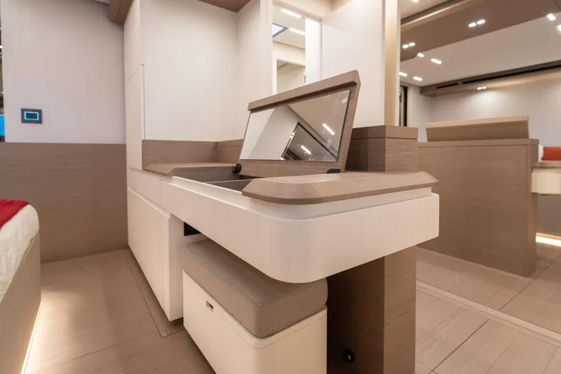 Slide: The Image of Luxurious interior of 2027 Pardo Yachts E72, featuring modern design and elegant wood finishes. - 10