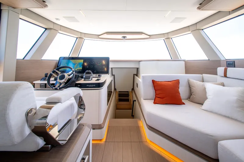Slide: The Image of Luxurious interior of 2027 Pardo Yachts E72 with modern helm and plush seating. - 22