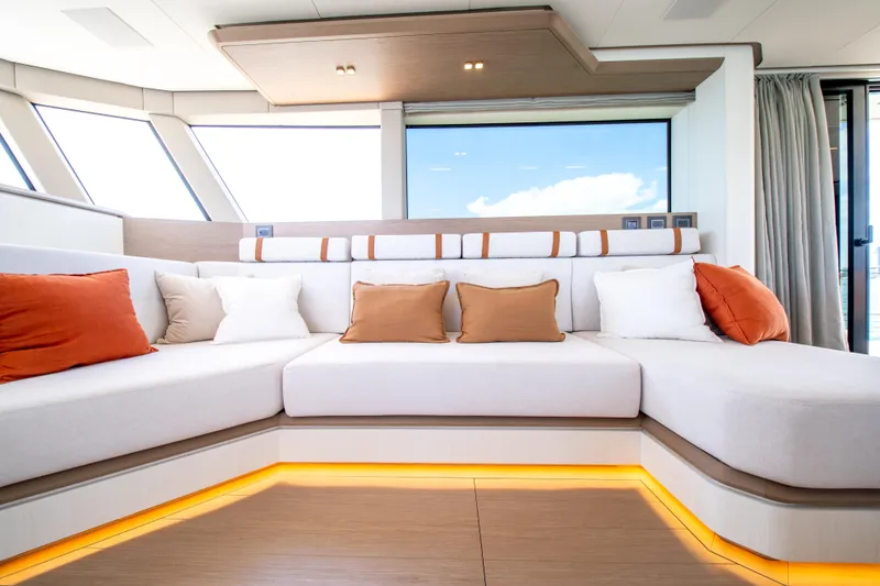 Slide: The Image of Luxurious interior of 2027 Pardo Yachts E72 with modern seating and ambient lighting. - 23