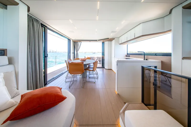 Slide: The Image of Luxurious interior of 2027 Pardo Yachts E72 with modern design and ocean view. - 24
