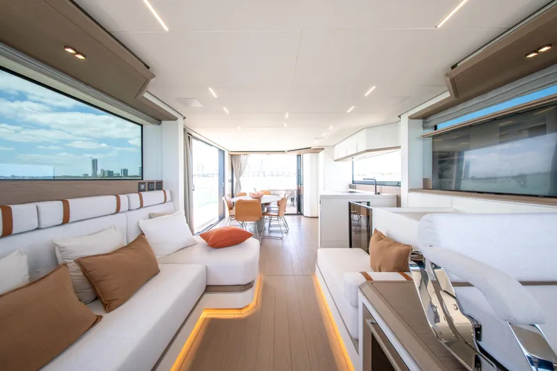 Slide: The Image of Luxurious interior of 2027 Pardo Yachts E72, featuring elegant seating and modern design. - 27