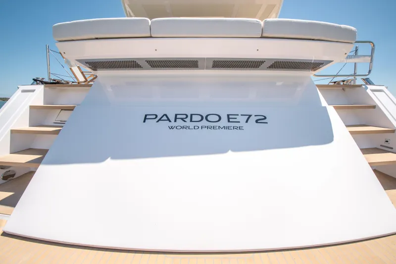 Slide: The Image of 2027 Pardo Yachts E72 luxury yacht, world premiere, rear view with elegant design. - 30