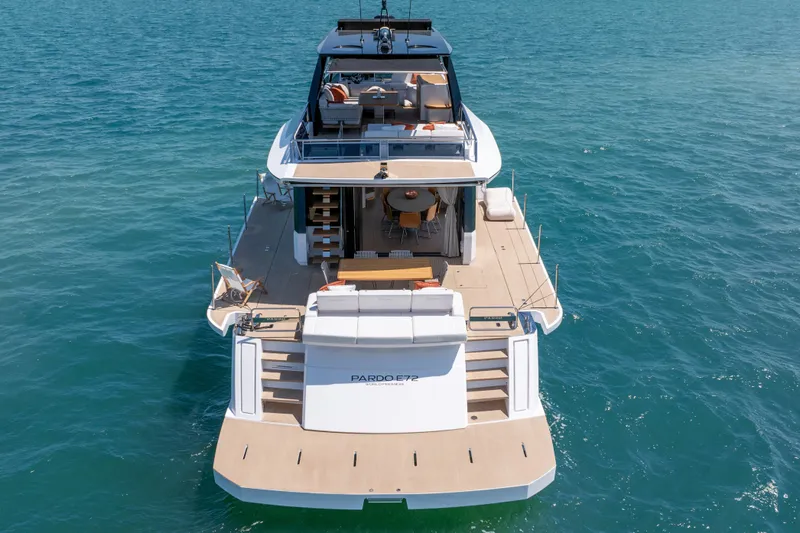 Slide: The Image of Luxurious 2027 Pardo Yachts E72 cruising on clear blue waters. - 4