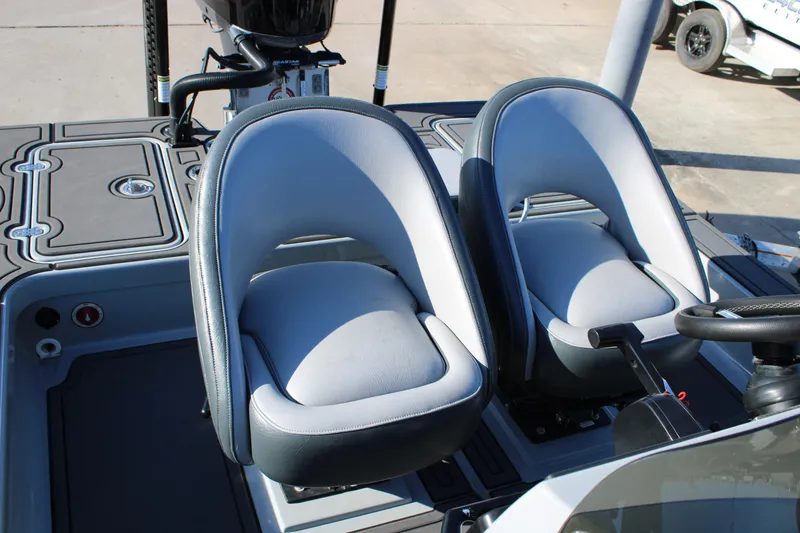 Slide: The Image of Dual seats on 2025 Mamba 227VX boat, featuring sleek design and modern controls. - 8