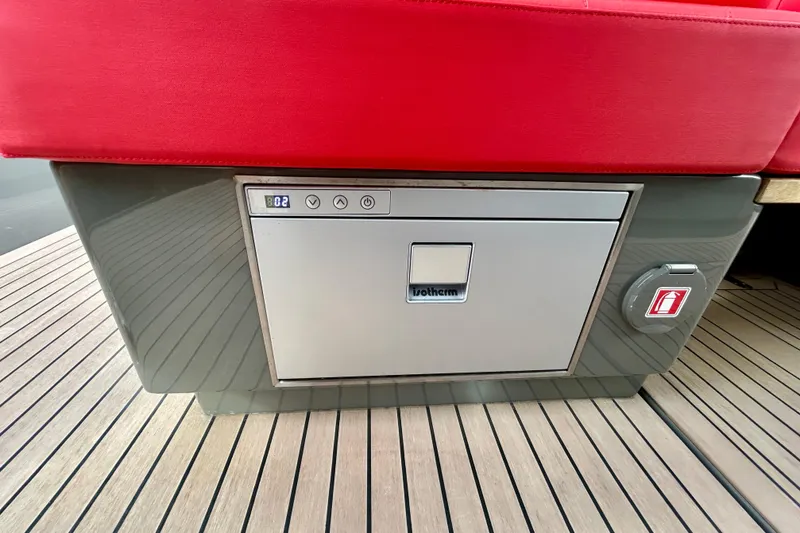 Slide: The Image of Red seating and Isotherm fridge on 2023 Pardo Yachts 43 deck. - 17