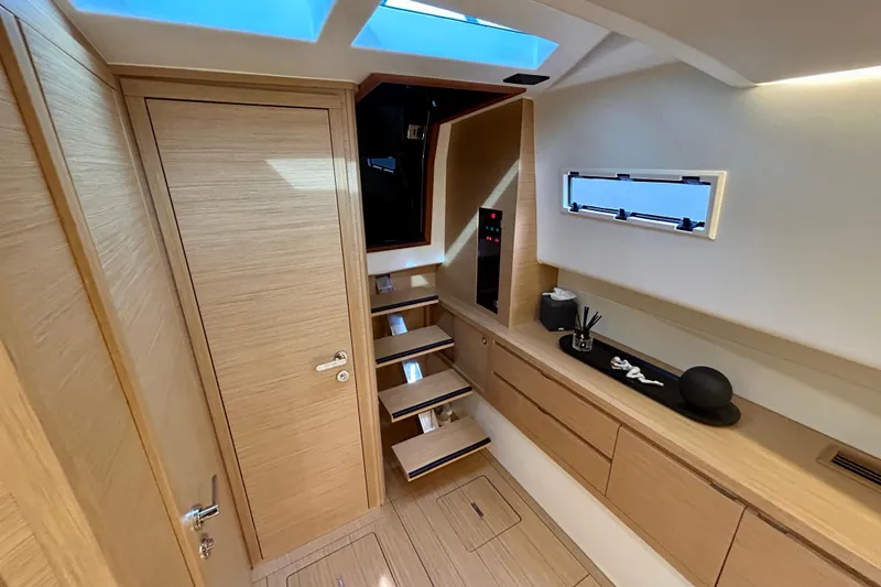 Slide: The Image of Luxurious interior of 2023 Pardo Yachts 43, featuring modern wood finishes and sleek design. - 34