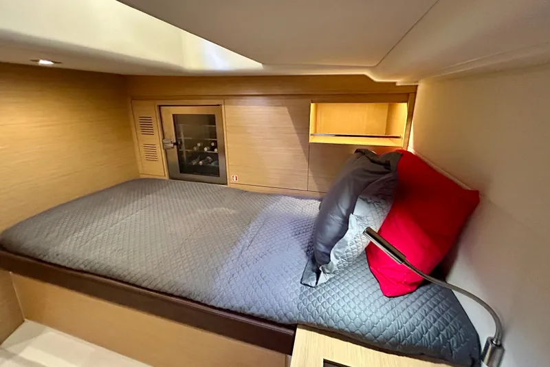 Slide: The Image of Luxurious cabin interior of 2023 Pardo Yachts 43 with cozy bedding and modern design. - 47