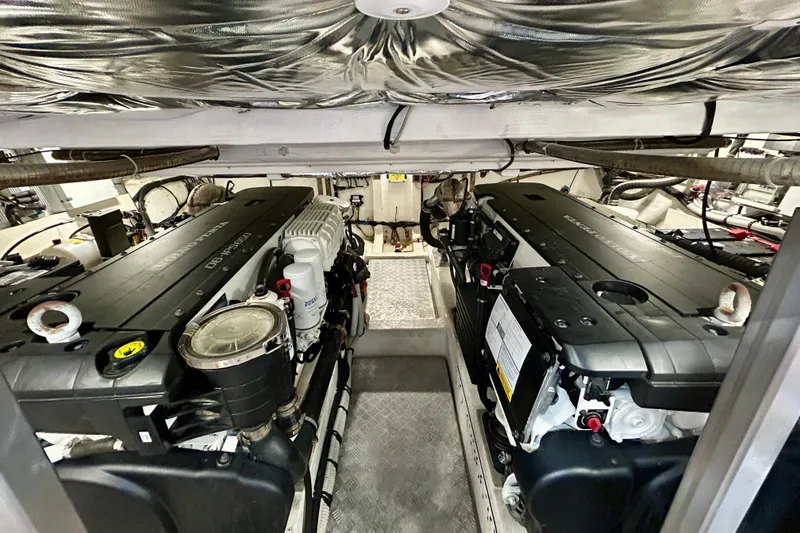 Slide: The Image of Engine room of 2023 Pardo Yachts 43, featuring dual powerful engines. - 50