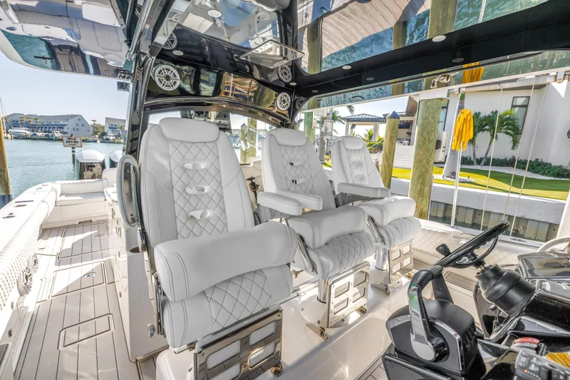 Slide: The Image of Luxurious interior of 2023 HCB 53 Suenos RXV boat with plush seating and modern design. - 44