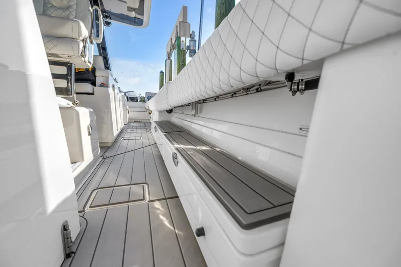 Slide: The Image of 2023 HCB 53 Suenos RXV boat interior with sleek seating and modern design. - 95