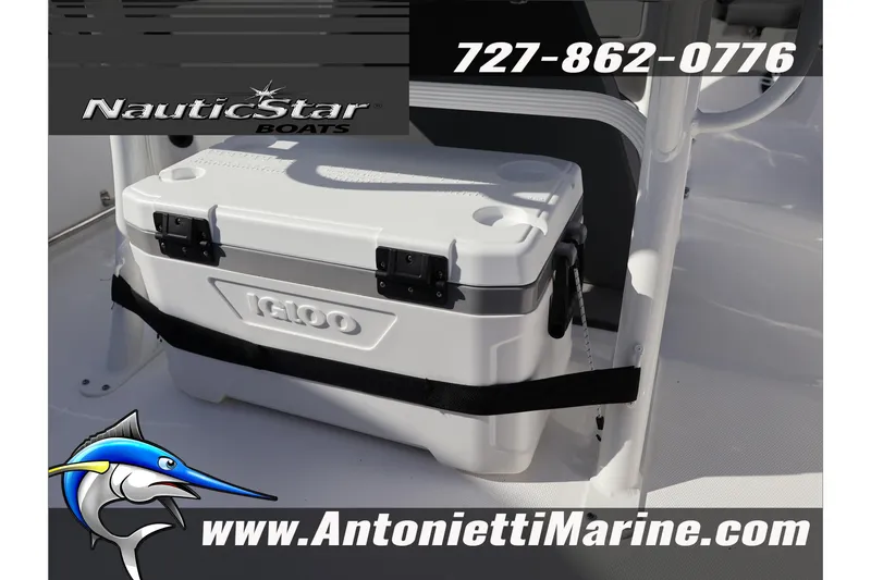 Slide: The Image of 2026 NauticStar 222 Offshore boat with Igloo cooler, Antonietti Marine branding. - 24