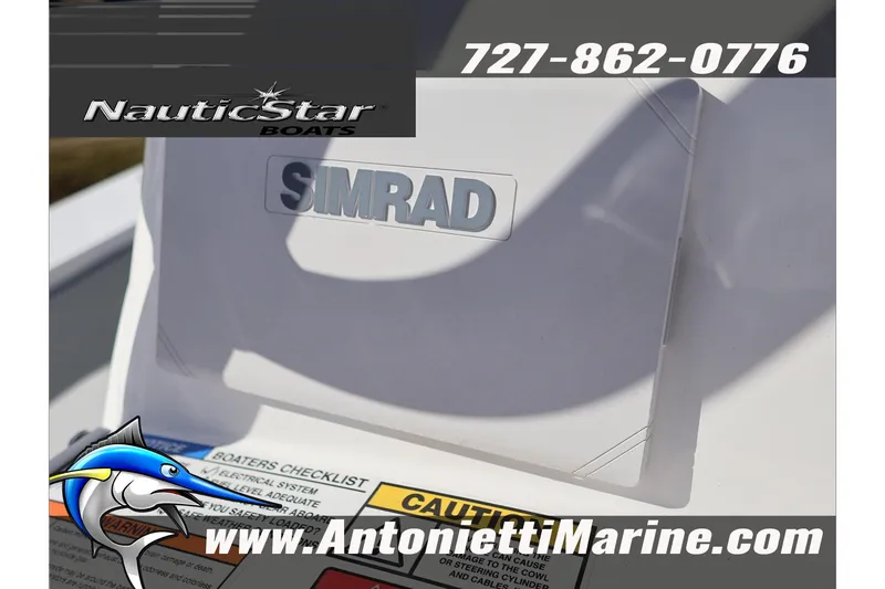 Slide: The Image of 2026 NauticStar 222 Offshore boat featuring Simrad electronics and safety checklist. - 30