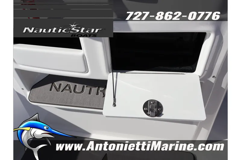 Slide: The Image of 2026 NauticStar 222 Offshore boat detail with logo and contact information. - 32