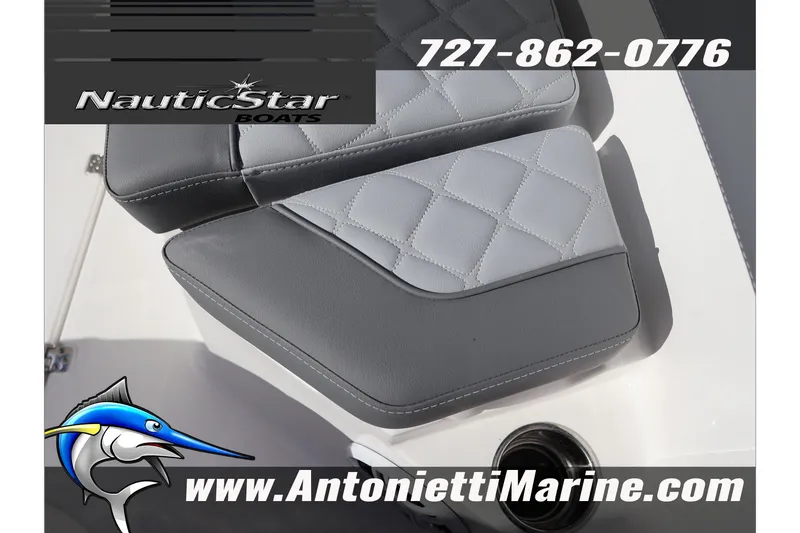 Slide: The Image of NauticStar 222 Offshore 2026 boat seat with quilted design, Antonietti Marine branding. - 34
